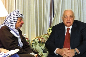 Arafat and Sharon share an awkward moment.